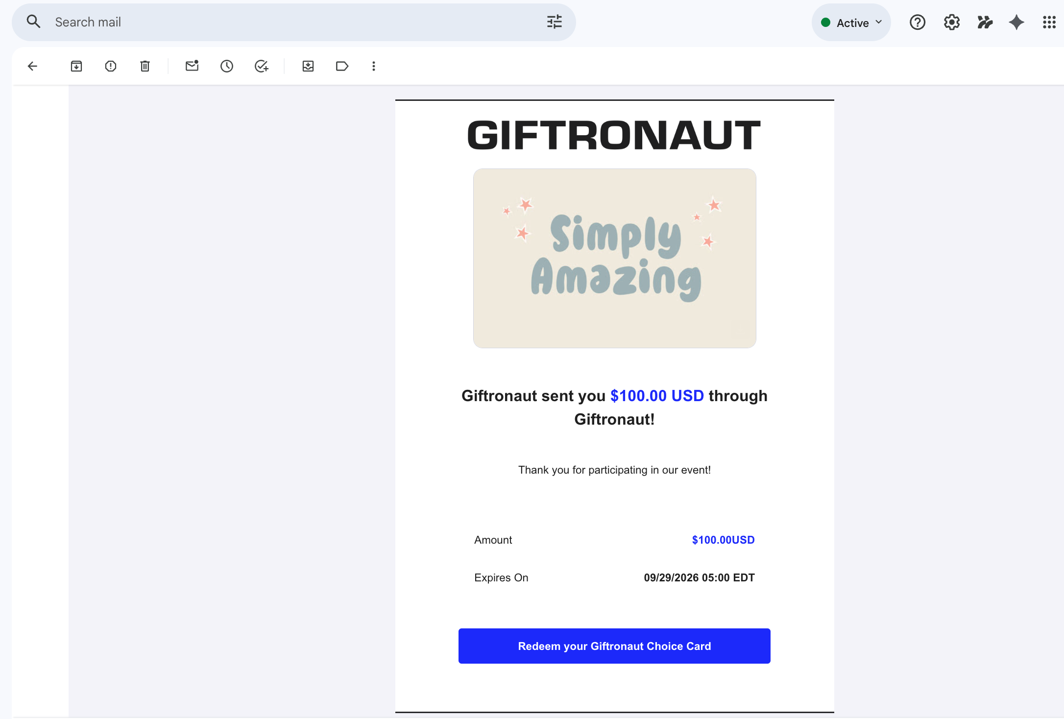 Example of recipient email inbox